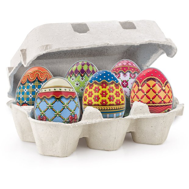 Box with 6 tin Easter eggs 150g